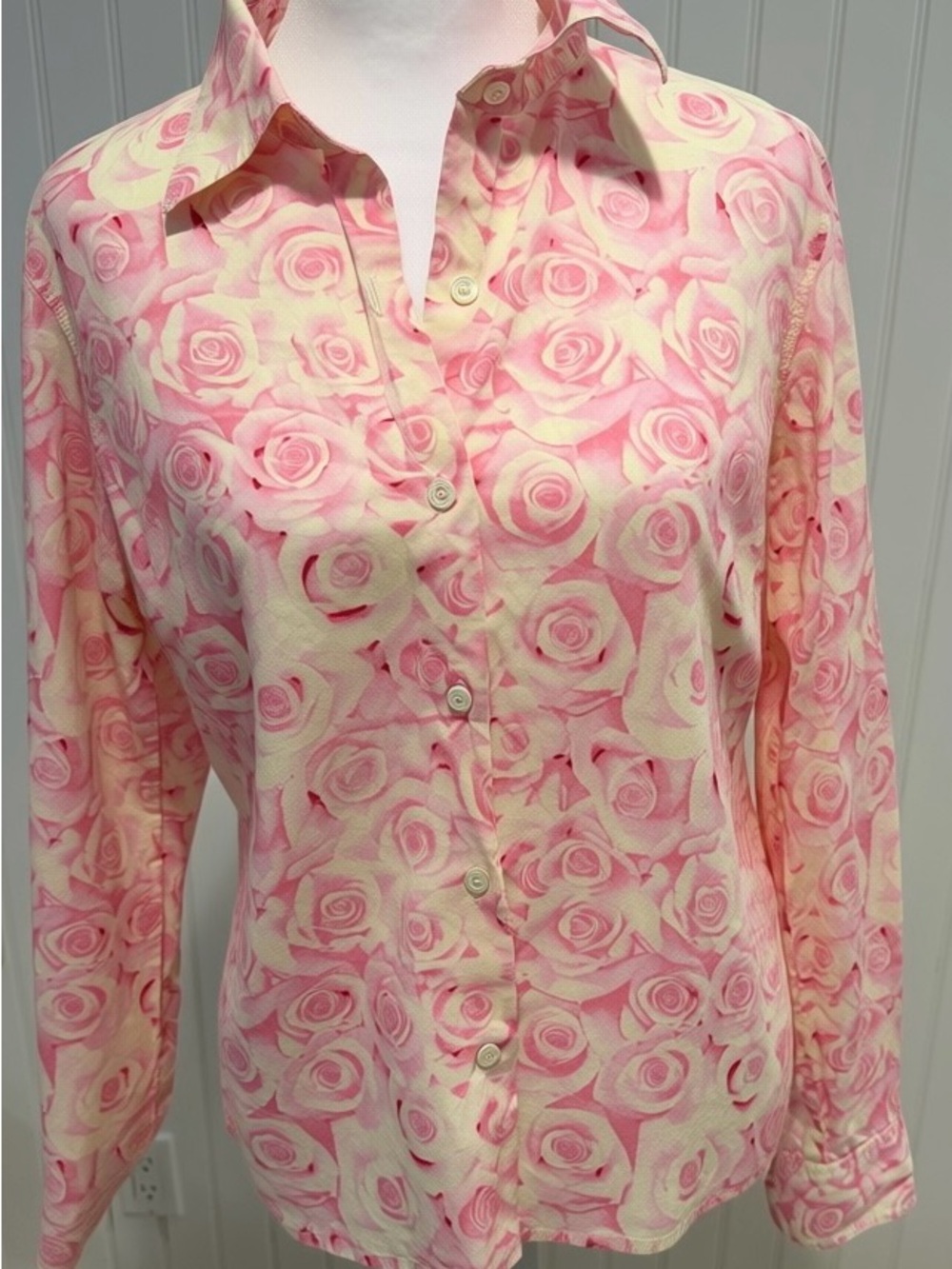 Agnes B. Pink and Cream Rose-Print Button-Down Shirt
